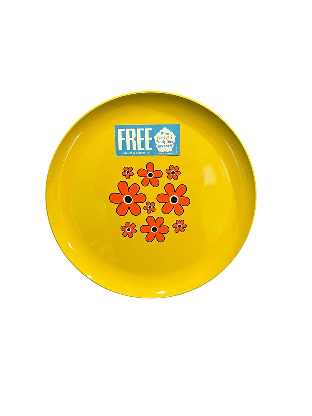 Retro 1970s Flower Power Serving Tray Melamine Japan Yellow Orange 13” Round